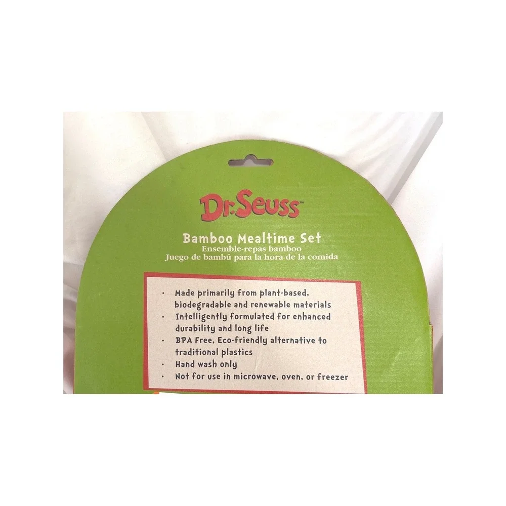 NIB Dr. Seuss Grinch Mealtime Set OS Green Red Bamboo Fiber Plate Bowl 2pc